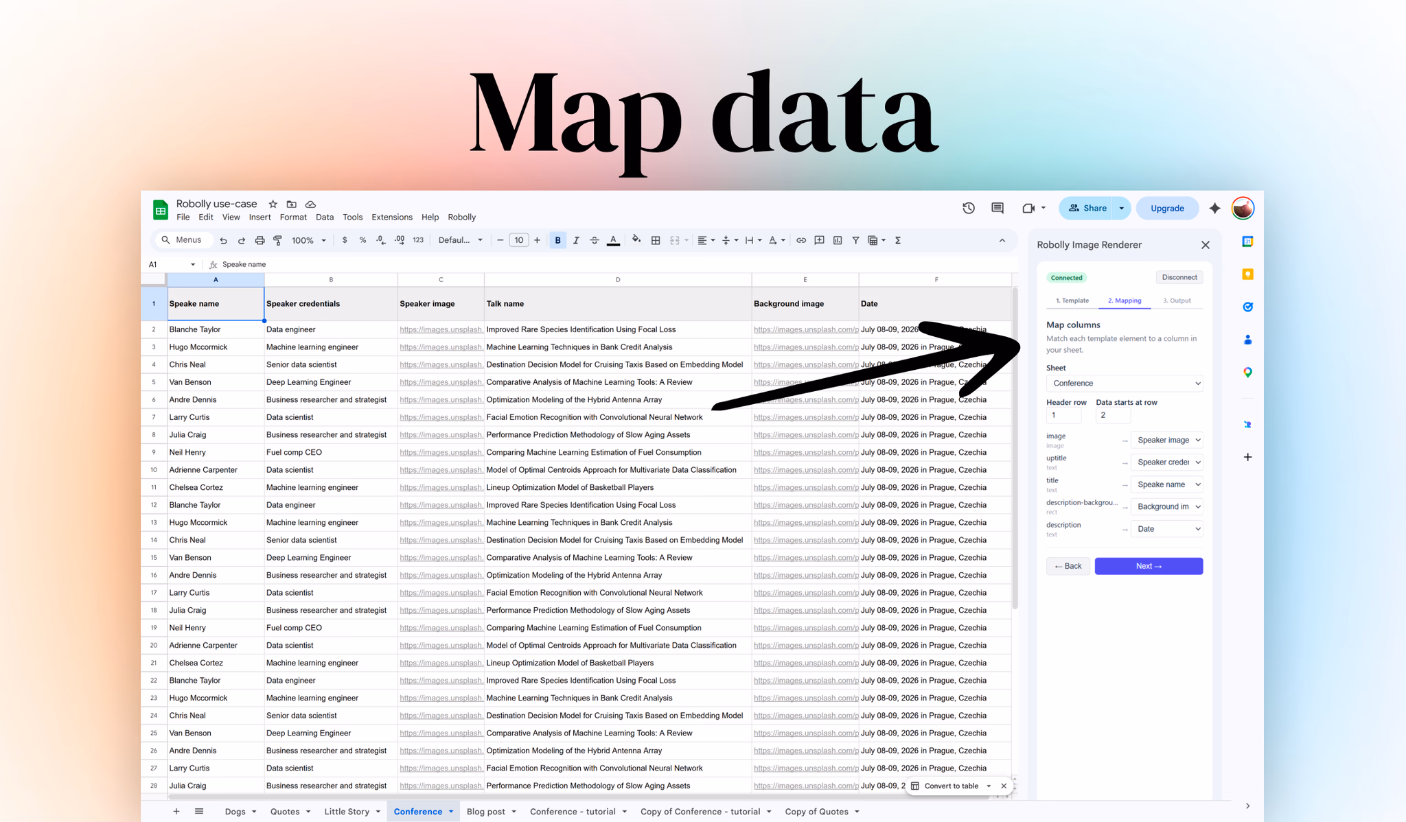 Robolly Official Google Workspace Add-on – Map columns