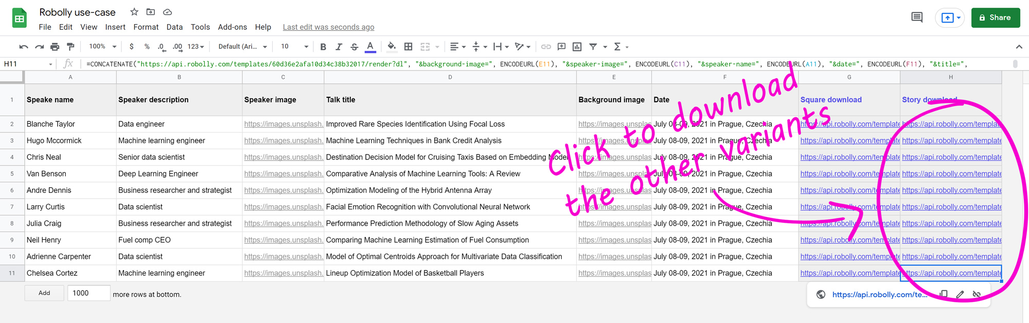 A screenshot of completed spreadsheet set up