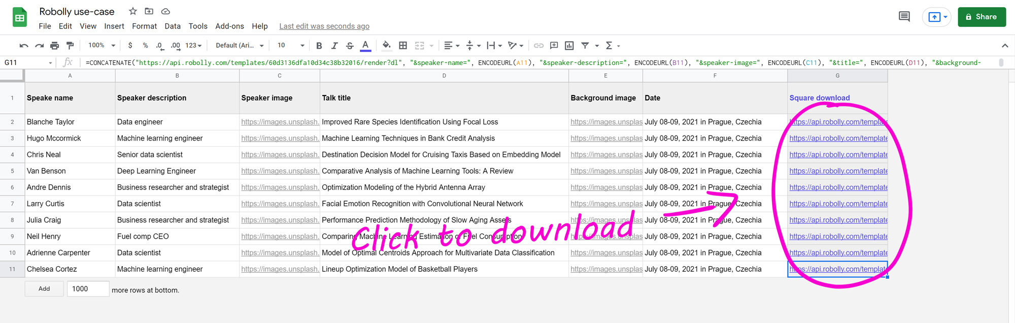 A screenshot of spreadsheet ready for the first variant