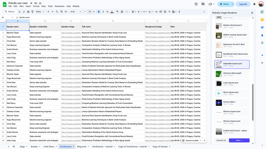 Google Sheets add-on interface