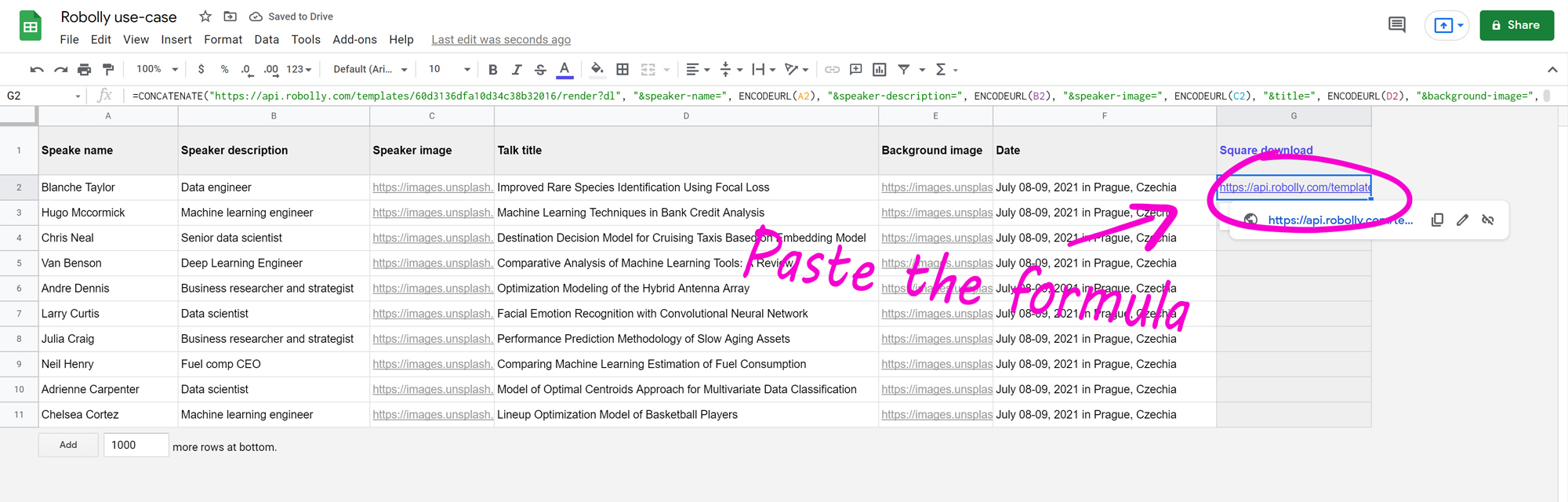Pasting the formula