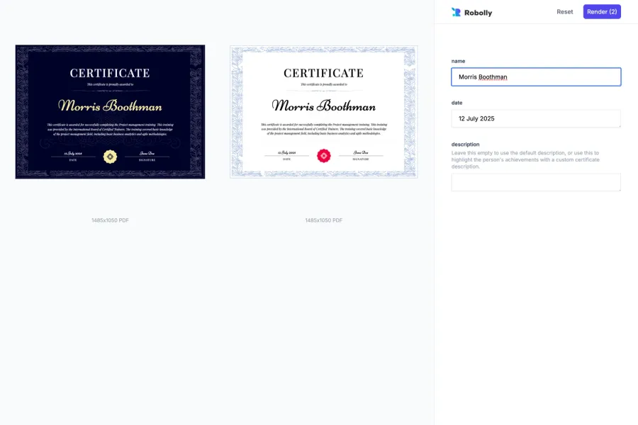 Render forms interface