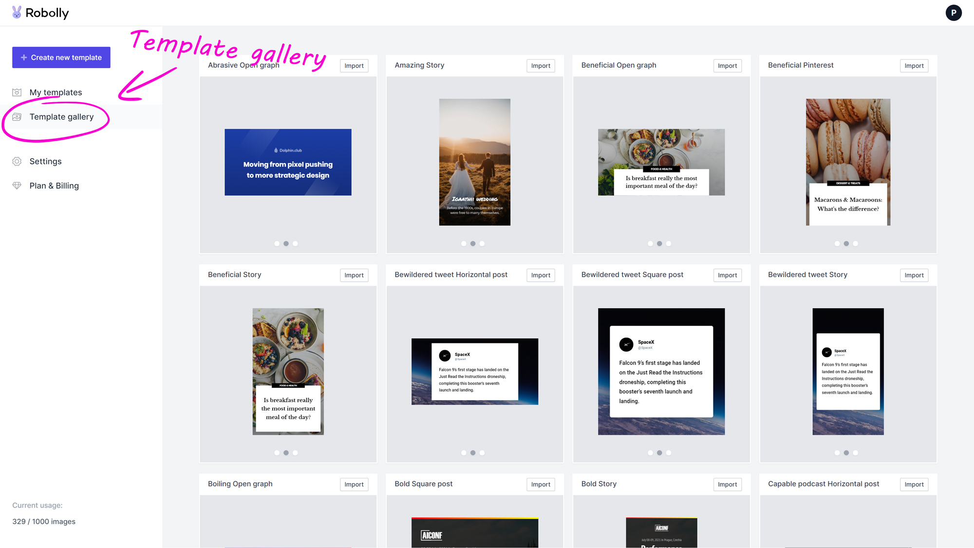 Go to Robolly template gallery