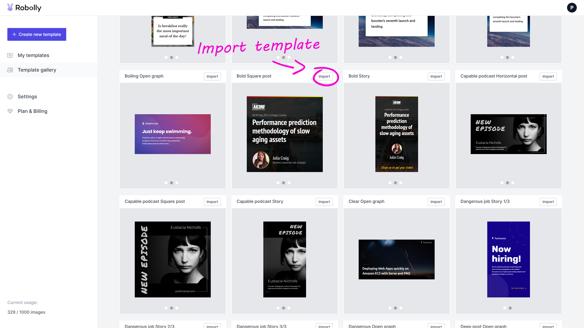 Import template Bold Square post