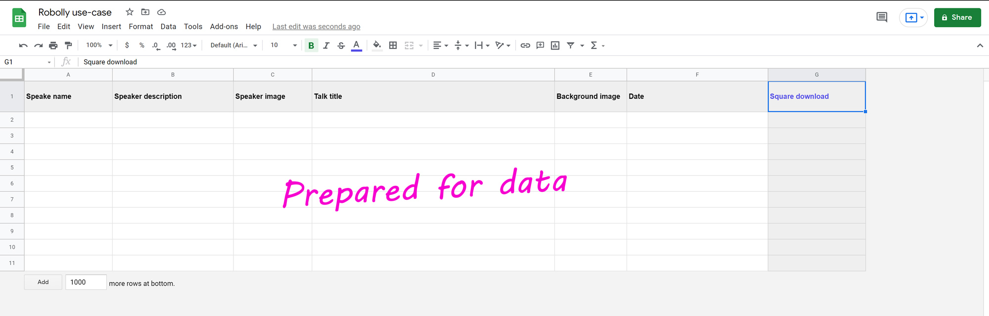 Prepared spreadsheet structure